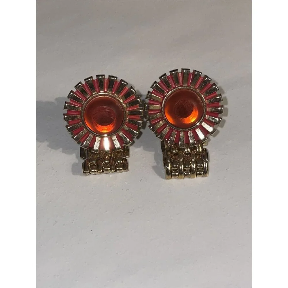 Vintage Hickok Cufflinks Orange Sunburst Gold Tone Wrap Around Retro MCM‎